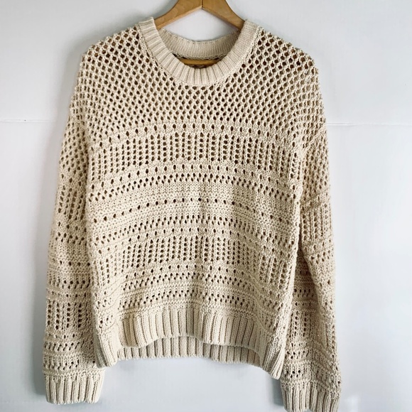 Faherty Boho White Cap Crochet pullover Sweater open-knit cream/beige lagenlook - Picture 1 of 9